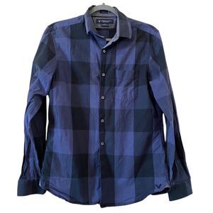 American Eagle Button Down Slim Fit Plaid Collard Shirt Western Rodeo Mens Small